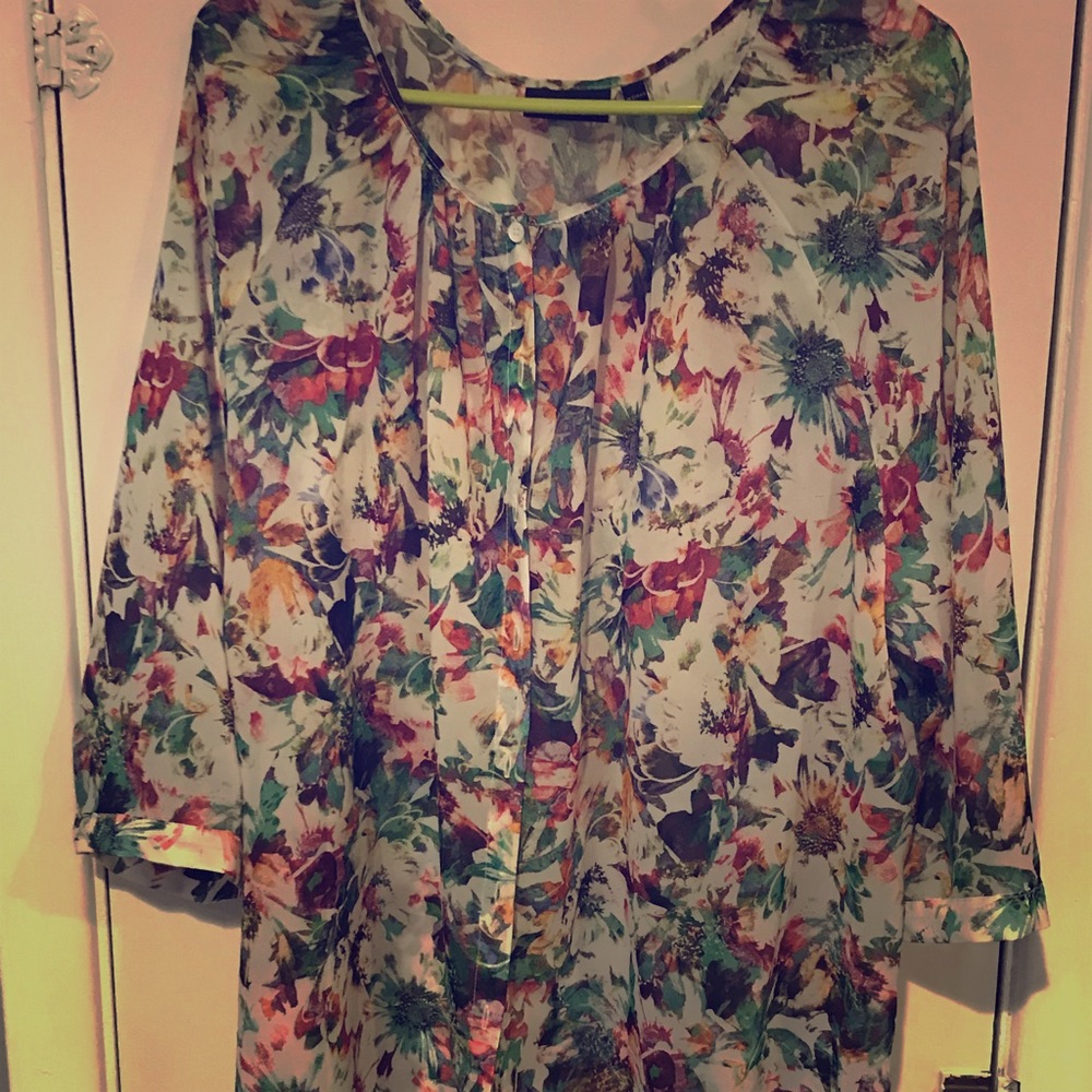 Sheer floral print blouse apt 9